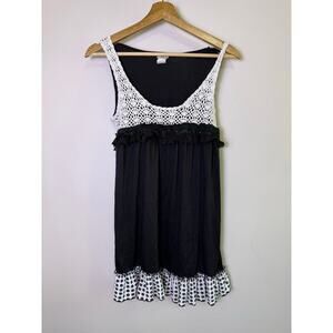 Daytrip Y2K Crochet Lace Babydoll Tank Top Polka Dot Ruffle Medium